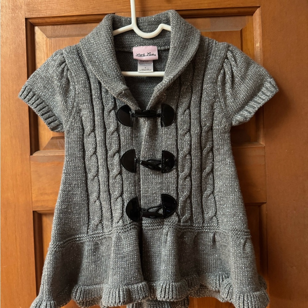 Little Lass Gray Cable Knit Short Sleeve Coatigan with Toggle Closures